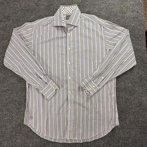 Thomas Dean Men's Long Sleeve Classic Comfort Striped Dress Shirt Large #251